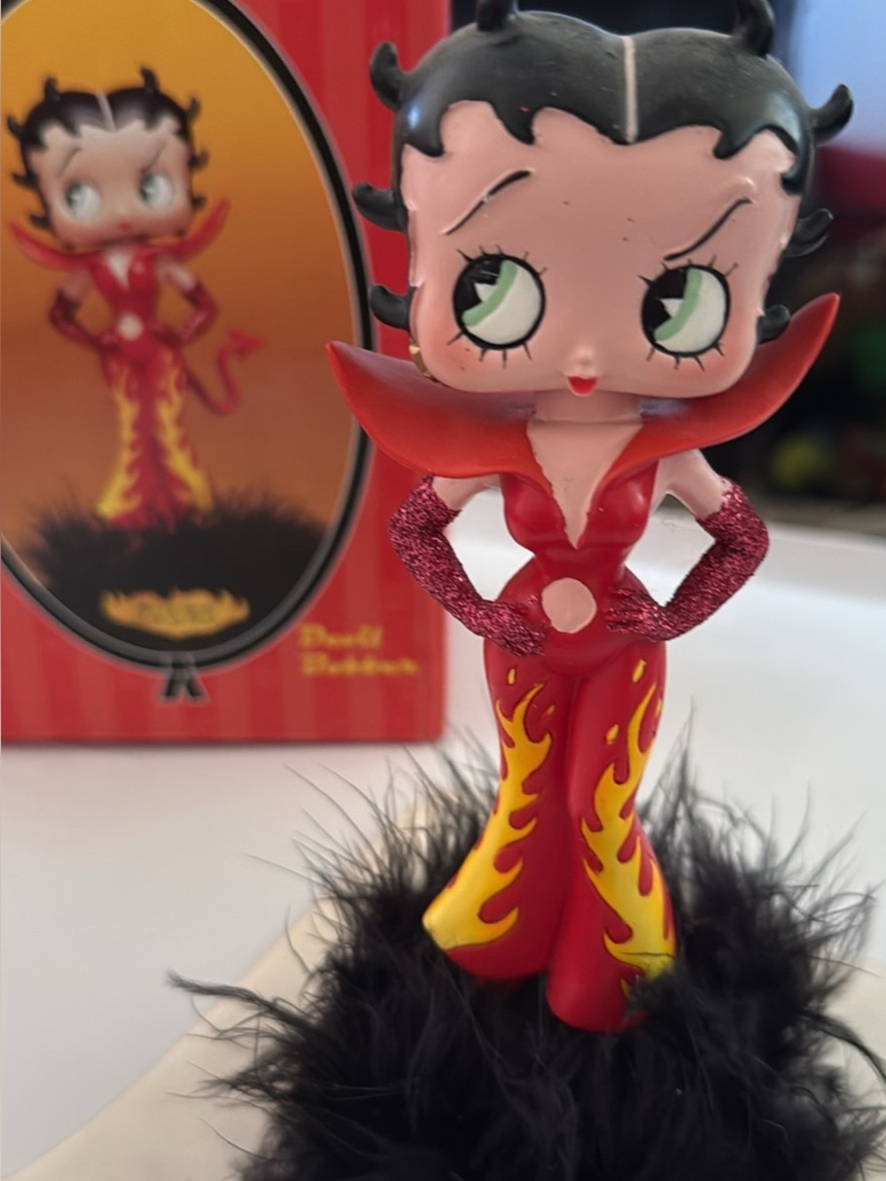 Betty Boop Red & Yellow Devil Flame Figurine with Green Eyes